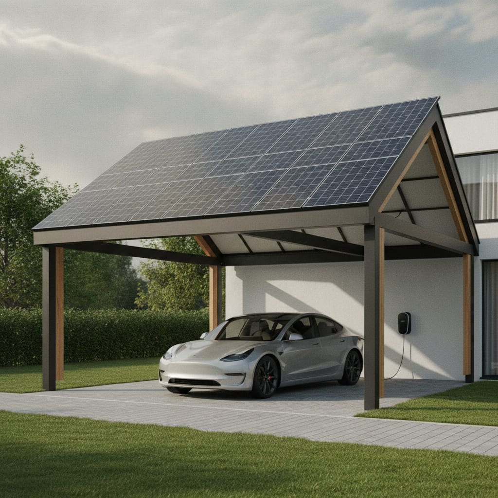 Carport mit Solardach: Strom über dem Auto erzeugen